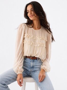 16) Endless Rose Ruffle and Lace Ivory Sheer Blouse Size M